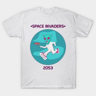 Space Invasion With An Cartoon Alien T-Shirt